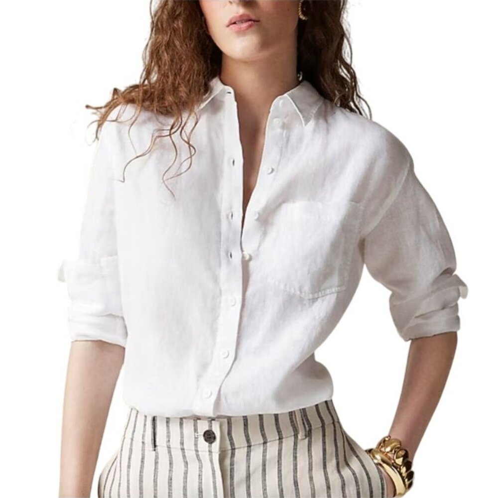 J.Crew Women's Sz 6 White Garçon Classic Shirt Baird McNutt Irish Linen CG940 - Picture 2 of 11